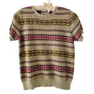 Petite Sophisticate Fair Isle Short Sleeve Sweater | Preloved | MP | Green Multi